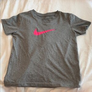 Nike Girl’s Heather Gray Tee with Bright Pink Swoosh